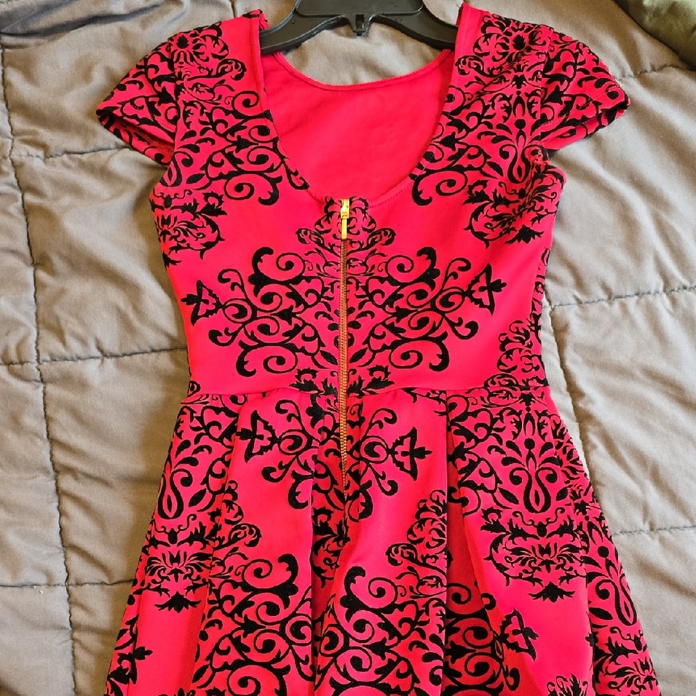 B Darlin Vibrant Red Dress with Black Accents